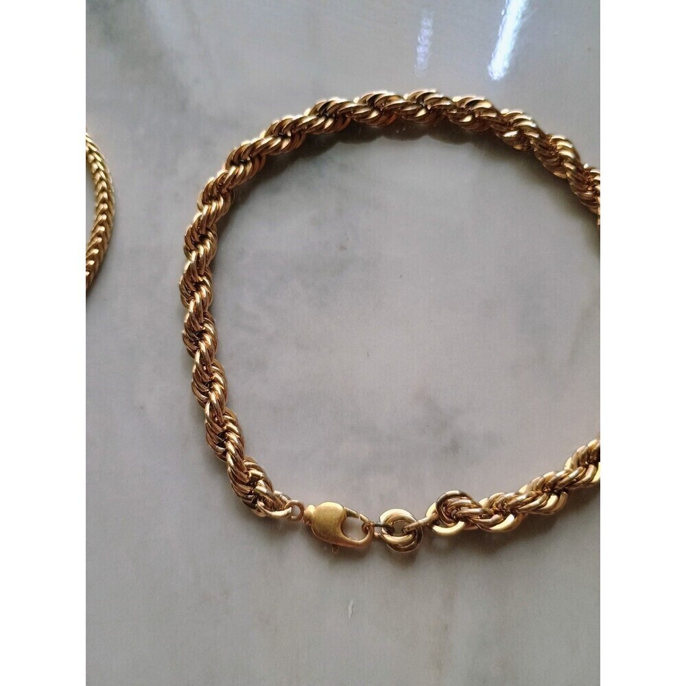 Set Of 2 Vintage Gold Tone Bracelets Include Rope And Snake Chain Style - Picture 3 of 4